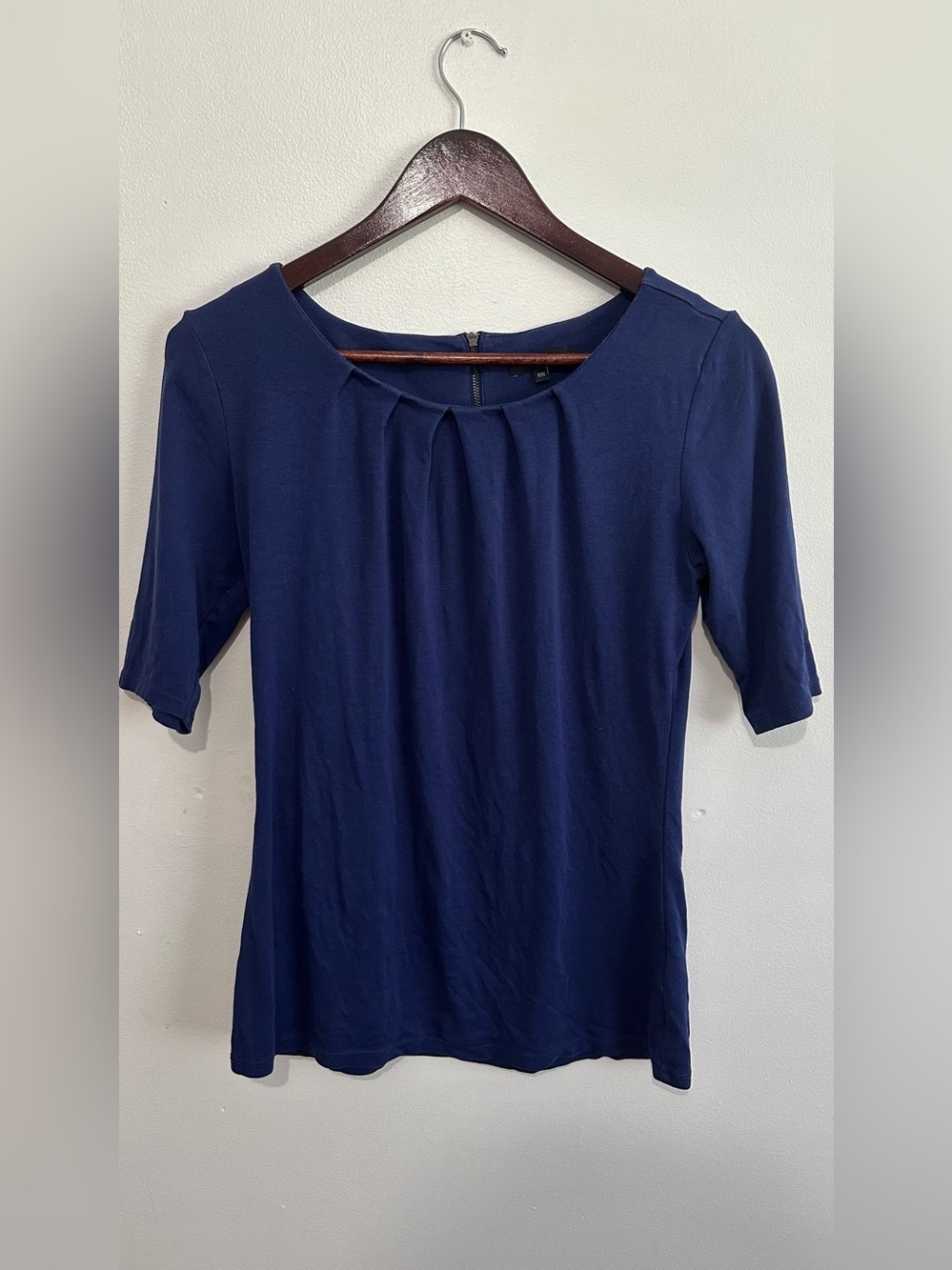 Women’s Blue Pleated Scoop Neck Top